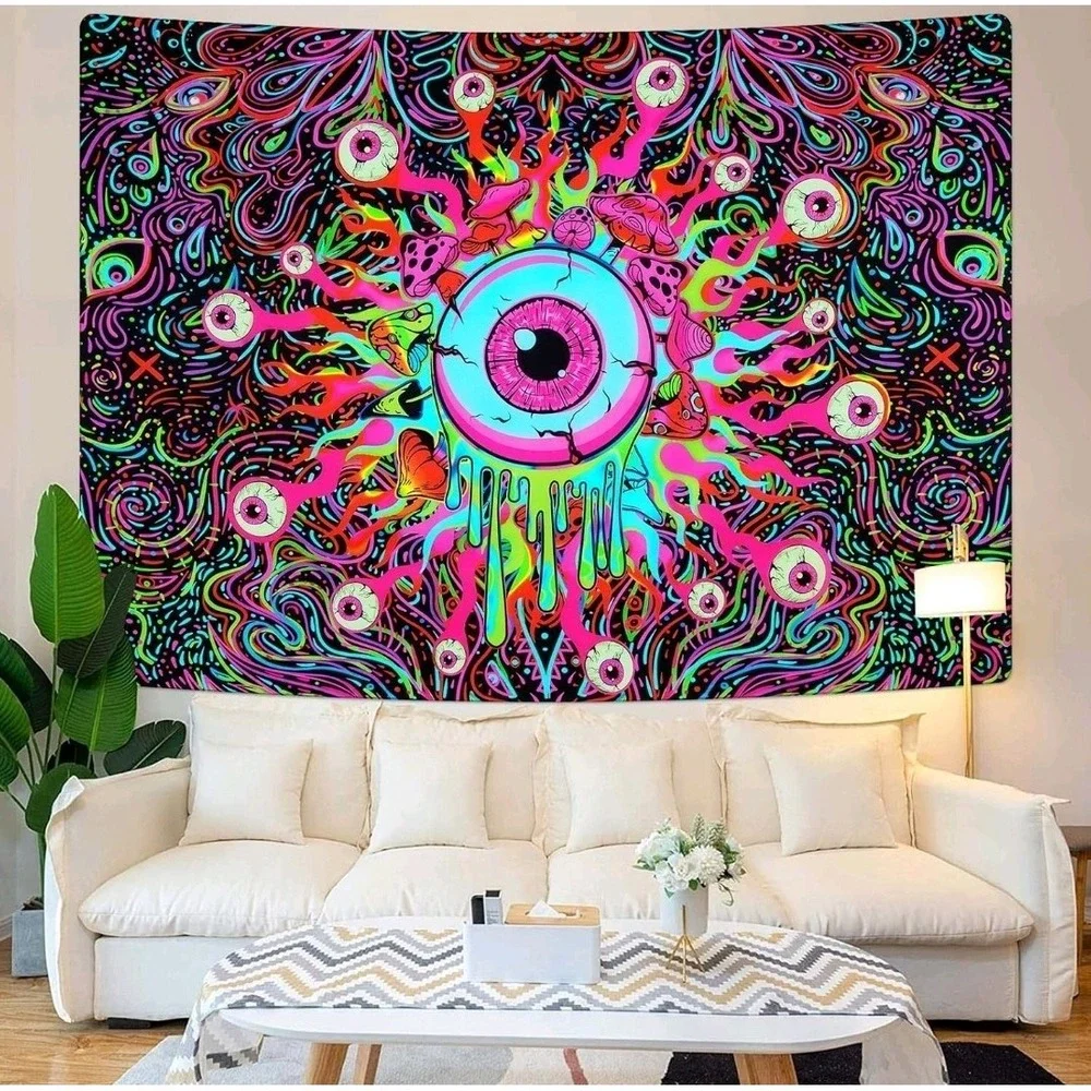 Blacklight Magical Eye Eyeballs Tapestry UV Reactive Abstract 51